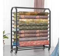 Support de rangement réglable pour rouleaux de tissu, grand format, en acier robuste avec roulettes, idéal pour le rangement de rouleaux de tissu commerciaux. Ce support mobile en acier robu