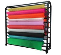 Support de rangement réglable pour rouleaux de tissu, structure robuste en acier avec roulettes, idéale pour les projets commerciaux. Ce support mobile et réglable est parfait pour ranger vi