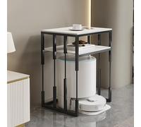 Support de Rangement Robot Aspirateur Moderne avec Plateau en Ardoise, Support Robot Aspirateur à Domicile, Étagère Double Niveaux pour Entrée, Couloir, Salon, Chambre(White+Black,2-layer40cm)