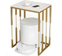 Support de Rangement Robot Aspirateur Moderne avec Plateau en Ardoise, Support Robot Aspirateur à Domicile, Étagère Double Niveaux pour Entrée, Couloir, Salon, Chambre(White+Gold,40 * 50 * 70cm)