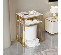 Support de Rangement Robot Aspirateur Moderne avec Plateau en Ardoise, Support Robot Aspirateur à Domicile, Étagère Double Niveaux pour Entrée, Couloir, Salon, Chambre(Brown+Gold,2-layer40cm)