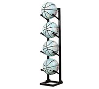 Support de rangement robuste en métal pour ballons de sport, basket-ball, volleyball et football - Design robuste avec 4 coussinets de pieds compacts 26 x 23 x 135 cm (noir)