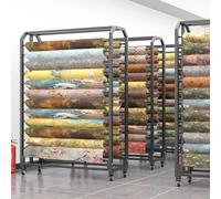 Support de Rangement Robuste pour Rouleaux de Tissu Commercial avec 18 tiges réglables, Support en Acier pour Vinyle, Cuir, Films pour fenêtres et Papier Peint, Mobile avec Roues freinables,