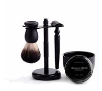 Support de rasoir pratique pour homme, lot de 6 supports classiques noirs pour blaireaux, bol à savon double face, outils de toilettage en métal