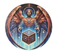 Support de Recharge Métatron avec Cube - Chrizeltia - Fabrication Artisanale par le Chaman Christophe Duculty - Plaque Énergétique Géométrie Sacrée pour Recharger Pierres et Cristaux - Diamètre 20cm