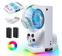 Support de Refroidissement & Charge pour Xbox Series S avec Lumière RGB | Ventilateur de Refroidisseur & Chargeur Accessoires avec 2*1400mAh Batteries Rechargeables, Crochet pour Casque D'écoute