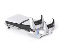 Support de refroidissement horizontal pour PS5 Pro/Slim avec ventilateur à 3 niveaux, station de charge double contrôleur avec indicateur LED, boîtier ABS blanc, support de console horizontale compact