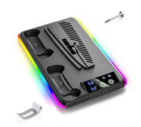 Support de refroidissement multifonction pour console PS5 Slim Pro, station de charge pour double manette avec rangement pour casque, support vertical de ventilateur (noir)