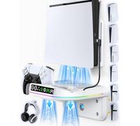 Support de Refroidissement Mural PS5 avec Chargeur de Manette, Ventilateur avec 3 Vitesses et Éclairage Ambiant RVB, Support PS5 avec Station de Recharge et Accessoire PlayStation