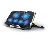 Ewent EW1260-Support et ventilateur pour ordinateur portable-Silencieux-6 ventilateurs à vitesse réglable-pour ordinateurs portables jusqu'à 17"-Écran LCD-2 ports USB-7 lumières LED-Design ergonomique