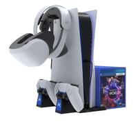 Support de refroidissement pour PS5 avec chargeur double manette, rangement pour disques de jeu et support pour casque audio - Station tout-en-un