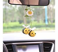 Support de rétroviseur de voiture en forme d'abeille en forme de lapin - Décoration à suspendre - Cadeau pour les amateurs d'abeilles - Joli sac décoratif au crochet - Décoration intérieure automobile
