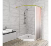 Support de rideau de douche en forme de losange (deux côtés : 43-65 cm, milieu : 51-66 cm) Support d'angle de baignoire de salle de bain extensible en acier inoxydable 304 véritable doré