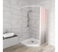 Support de rideau de douche en forme de losange (deux côtés : 43-65 cm, milieu : 51-66 cm) Support d'angle de baignoire de salle de bain extensible en acier inoxydable 304 véritable blanc