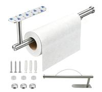 Support de Rouleau de Sopalin Mural sans Perçage, Porte Essuie-Tout avec Frein d’Arrêt, Fixation Auto-Adhésive en Acier Inoxydable, Idéal pour Installation sous l'Armoire de Cuisine (Couleur Argentée)