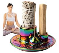Support de Sauge pour brûler, Support Palo Santo - Porte-brûleur d'encens en céramique coloré 3 en 1 pour bâton - Plateau décoratif de Sauge de de Receveur de Cendres, bougeoir, décor à la