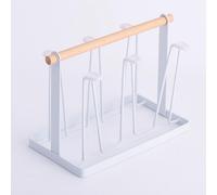 Support de séchage de tasses 6 crochets Poignée en bois Fer galvanisé Art gain de place 13x23.5x18.5cm Organisateur de tasses pour la maison et le bureau Blanc