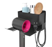Support de sèche-cheveux, sans perçage, en aluminium noir, autocollant, pour la plupart des sèche-cheveux, pour carrelage, métal, verre et murs en marbre, ne convient pas pour le plâtre, le papier