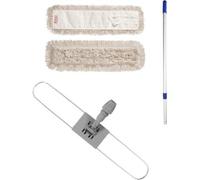 Support de serpillière télescopique avec mop en coton, blanc - manche en aluminium jusqu'à 180 cm, pour le nettoyage professionnel et privé des sols Support de serpillière télescopique avec mop en cot
