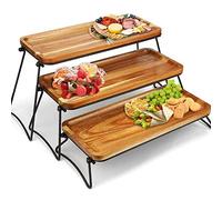 Support De Service à 3 Niveaux, Plateau De Service En Bois, Grand Présentoir à Plusieurs Niveaux, Plats De Service Pour Apéritif, Collation, Tasse De Fruits, Gâteau, Dessert(bois)