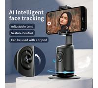 Support de smartphone avec cardan de suivi automatique du visage, avec caméra grand angle, kit de création de contenu, convient pour selfie, vlog, diffusion en direct, appel vidéo, etc. (Noir) ABS