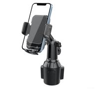 Support de smartphone pour porte-gobelets standard avec poignée rotative de précision activée par pression bras sécurisé antidérapant en silicone noir réglable à 360 degrés pour voiture pour