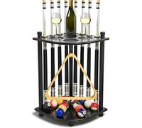 Support de sol pour quilles de billard avec 16 supports de balles de billard en bois massif pour 8 queues de billard, support d'angle pour salle de jeux, club, accessoires de table de billard (noir)