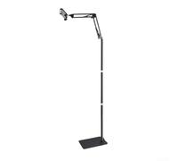 Support de sol pour tablettes, support de téléphone robuste avec pince de bureau, rotation à 360°, pour iPad, streaming, lit, bureau, acier noir, 41,5 cm (B)