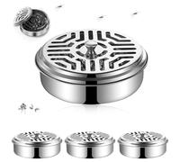 Support de Spirale Anti-Moustique, Support Bobine Moustique, 4pcs Récipient à Spirale de Moustique, Porte Encens en Métal Classique avec Couvercle de Poignée,pour Maison,Jardin,Camping,Pêche,Extérieur