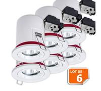 LampesEcoEnergie Lot de 6 Support Spot Encastrable - Orientables BBC RT2012 Blanc pour Ampoules LED - Partie Visible 100mm en Blanc Aluminium, Douille GU10 - Remplacement Ampoule Simple & Rapide
