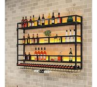 Support de stockage de vin en métal fixé au mur avec lumière LED, étagères suspendues de bar avec support de verre à vin, présentoir de bouteille d'alcool industriel, étagères flottantes murales