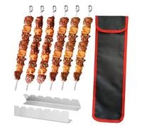 Support de support étagères de brochette de BBQ d'acier inoxydable, ensemble de Kebab antiadhésif for le Camping en plein air pique-nique outils de Barbecue de fête de jardin(With six skewers)