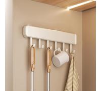 Support de suspension en aluminium pour ustensiles de cuisine - Crochet sans perçage 30 cm Blanc avec 6 crochets Parfait pour la cuisine et la salle de bain Solutions de rangement