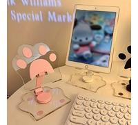Support de tablette en acrylique avec patte de chat mignon, support de bureau portable pliable et réglable à 360°, support universel pour tablette et smartphone, matériau acrylique transparent durable