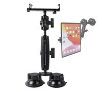 Support de tablette en aluminium pour tous les iPad, réglable à 360 °, double ventouse sécurisée pour pare-brise de voiture, camion, toit ouvrant, compatible avec iPad Pro 12,9 Mini Air, Galaxy Tabs