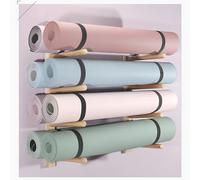 Support de Tapis de Yoga à 4 Niveaux pour Ranger 8 Tapis - Support en Bois de Bâti de Mur - Économiser de L'espace au Sol - Organisateur D'équipement de Fitness