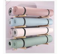 Support de Tapis de Yoga à 4 Niveaux pour Ranger 8 Tapis - Support en Bois de Bâti de Mur - Organisateur D'équipement de Fitness -Support de Rouleau en Mousse pour Déc