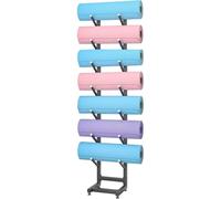 Support de tapis de yoga avec cadre en acier, étagère double face pour tapis, rouleaux et équipement d'exercice