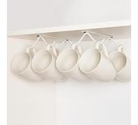 Support de tasse à crochet d'armoire - Porte-tasses à café à suspendre pour cuisine, sous les armoires - Cintres en métal - Organiseur d'étagère de rangement pour ustensiles (blanc)