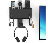Support de Télécommande à 3 Fentes, Support Mural avec Cintre pour Casque, Organisateur de Manette sans Perceuse avec Crochet pour Casque, Télécommande, Accessoire Support Mural peu Encombrant
