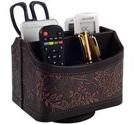 Support de télécommande en cuir antique rotatif à 360 degrés, organiseur de bureau rotatif pour télécommandes TV, stylo, calculatrice, lecteur multimédia, DVD, fournitures de bureau, boîte de