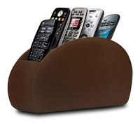 Support de télécommande en cuir avec 5 compartiments pour télécommandes, lunettes et lecteur multimédia, rangement pour stylos (marron)