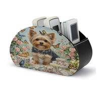Support de télécommande en cuir avec 5 compartiments Yorkshire Terrier Tea Party Papillons Roses Boîte de rangement pour télécommande TV Organiseur de bureau pour lecteur multimédia, chauffage