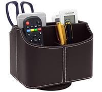 Support de télécommande en cuir synthétique rotatif à 360 degrés pour télécommandes, guide TV, courrier, électronique, stylo, papeterie et rangement multimédia (marron)