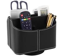 Support de télécommande en cuir synthétique rotatif à 360 degrés pour télécommandes, guide TV, courrier, appareils électroniques, stylos, papeterie et autres médias (Noir)