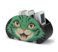 Support de télécommande en forme de chat vert animé, boîte de rangement pour télécommande TV, organiseur de bureau en cuir, pot à crayons en PU, organiseur de papeterie pour salon et bureau (5 comp