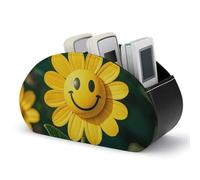 Support de télécommande en forme de fleur jaune souriante, boîte de rangement pour télécommande TV, organiseur de bureau en cuir, pot à crayons en PU, organiseur de papeterie pour salon et bureau (