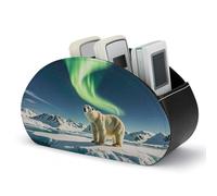 Support de télécommande ours polaire Northern Lights, boîte de rangement pour télécommande TV, organiseur de bureau en cuir, pot à crayons en PU, organiseur de papeterie pour salon et bureau (5 com
