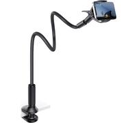 Support De Téléphone À Col De Cygne Pour Lit, Bras Enveloppé De Cuir Flexible, Pince De Serrage Réglable À 360°, Support De Montage Pour Téléphone Portable Pour Bureau