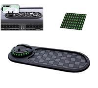 Support de téléphone antidérapant pour tableau de bord avec support rotatif et plaque d'immatriculation de stationnement temporaire, grand tapis pour téléphones, lunettes de soleil et clés